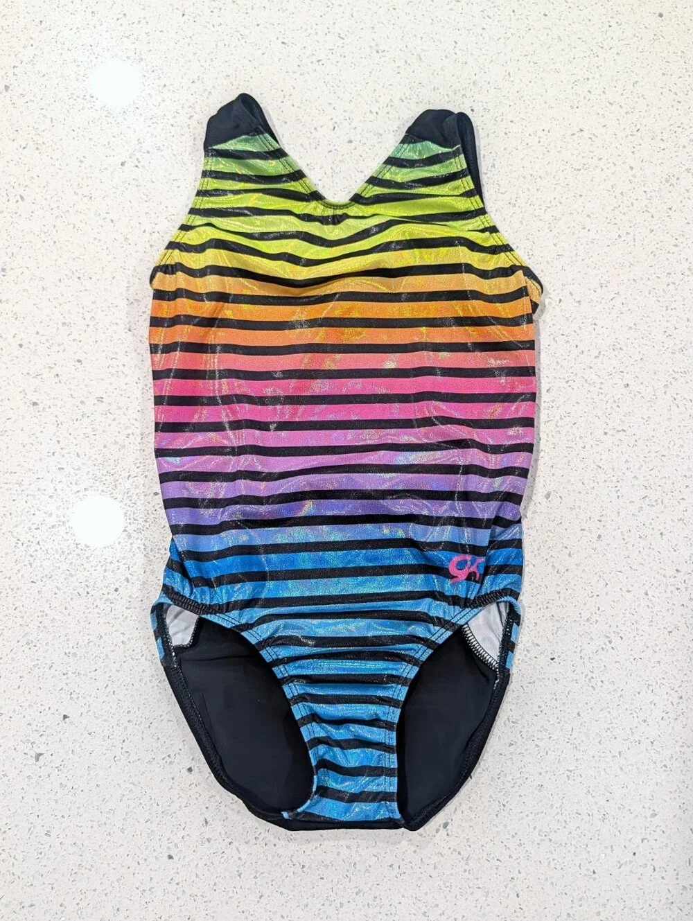 HOLOGRAPHIC GK Elite Child Small CS gymnastics dance Leotard Rainbow Stripes
